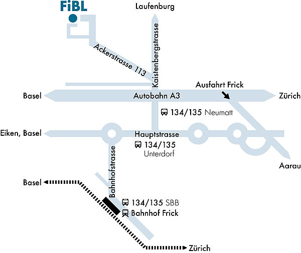 Karte Wegbeschreibung zum FiBL Schweiz in Frick