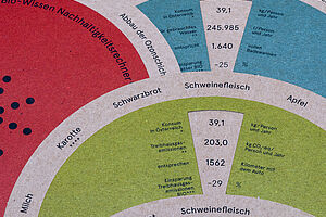 Discs with various information on sustainability