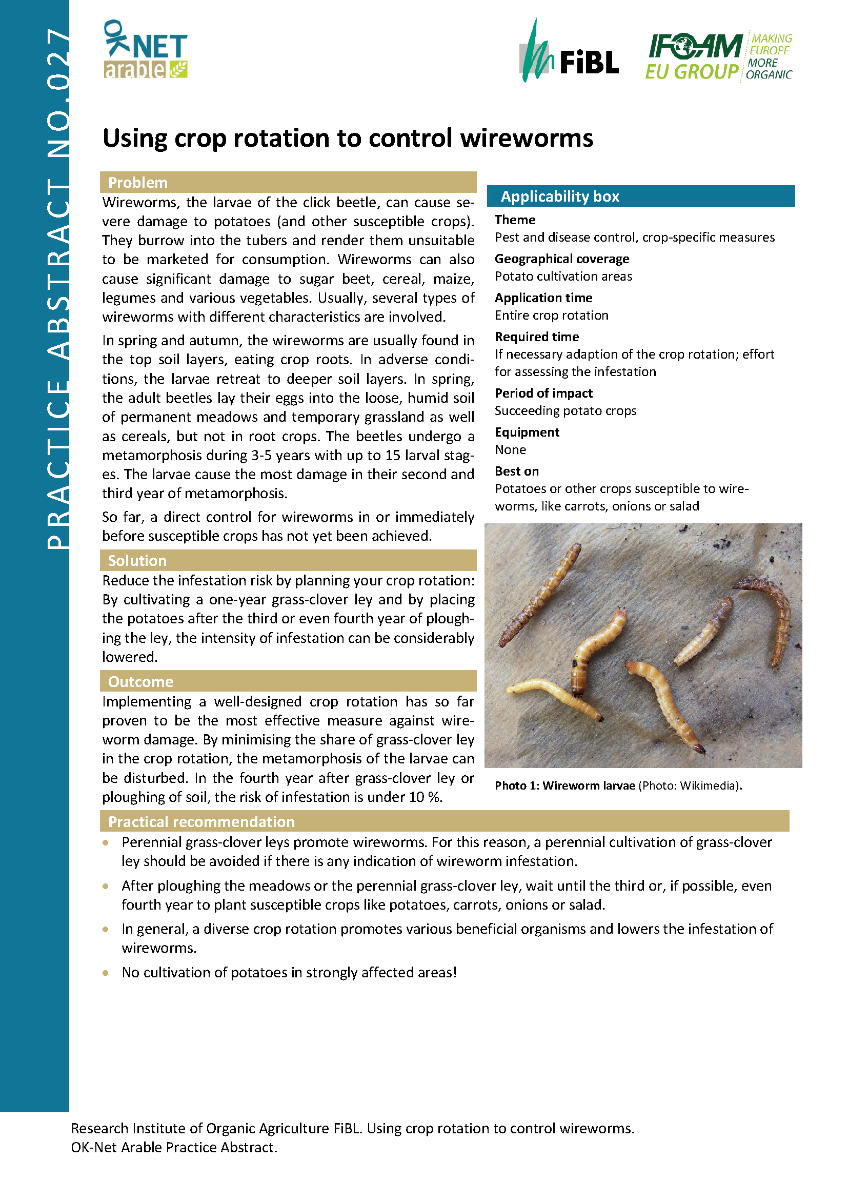 Cover: Using crop rotation to control wireworms