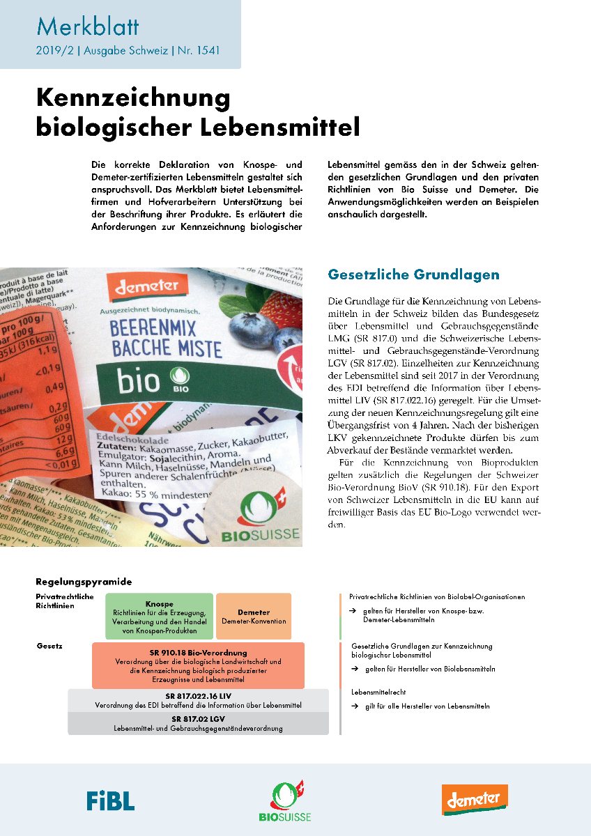Cover: Kennzeichnung biologischer Lebensmittel
