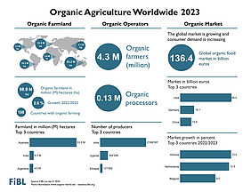 Infographic on organic agriculture worldwide 2023.