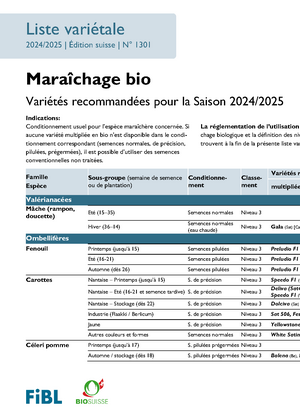 Liste variétale maraîchage bio