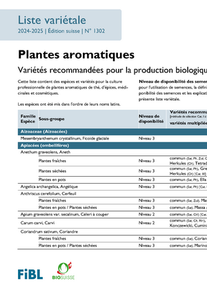 Liste variétale plantes aromatiques bio