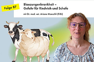 Portrait einer Frau mit Zeichnung einer Kuh und eines Schafs daneben.